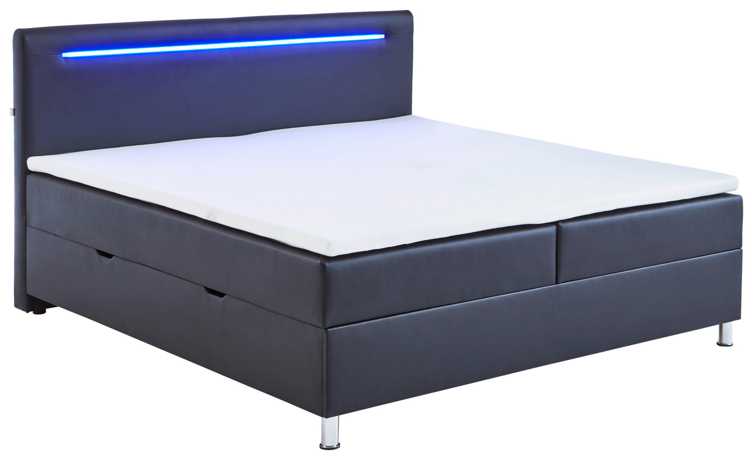 BOXBETT 180/200 cm  in Schwarz  - Chromfarben/Schwarz, MODERN, Textil/Metall (180/200cm) - Livetastic