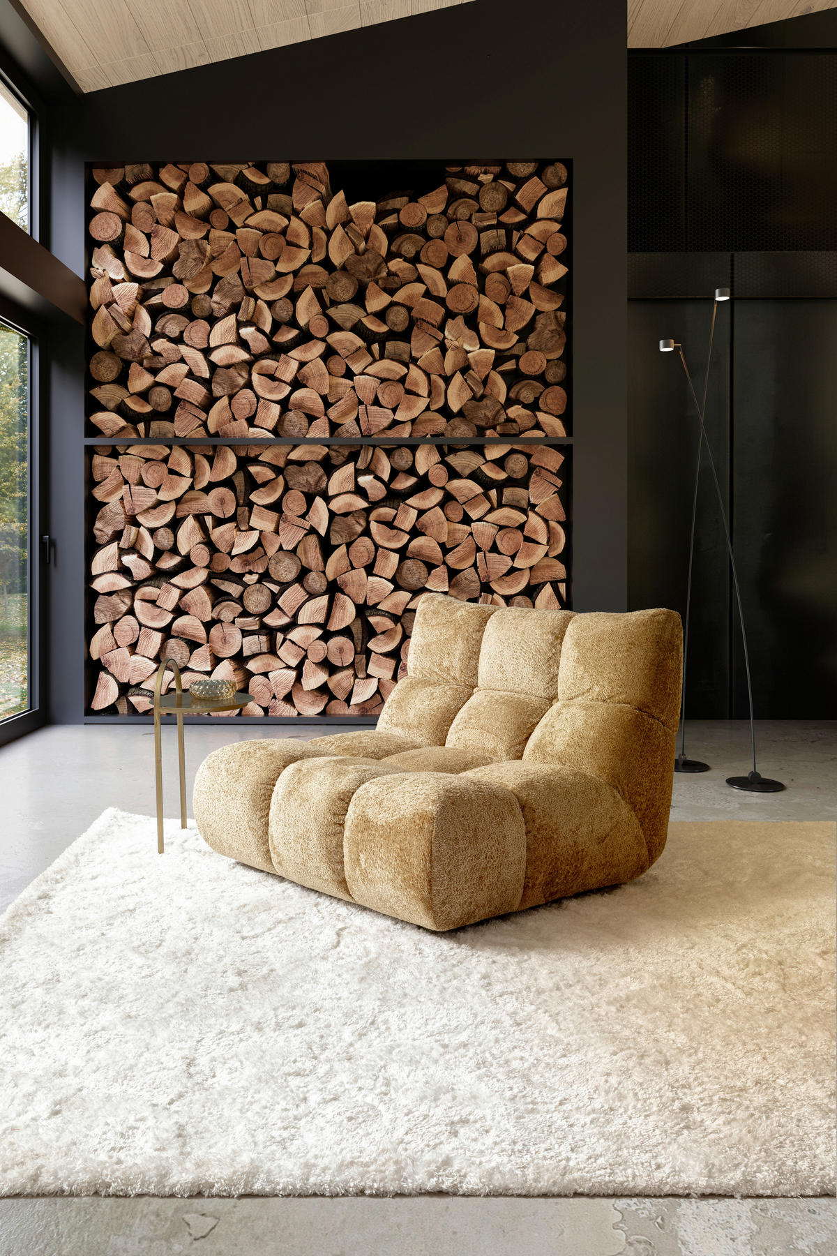 1,5-SITZER Chenille Goldfarben  - Goldfarben/Schwarz, MODERN, Holz/Textil (112/85/108cm) - Pure Home Lifestyle