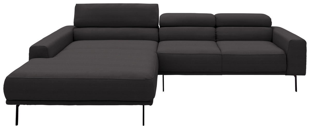 ECKSOFA Cord Dunkelbraun  - Dunkelbraun/Schwarz, Design, Textil/Metall (215-217/293cm) - Schöner Wohnen