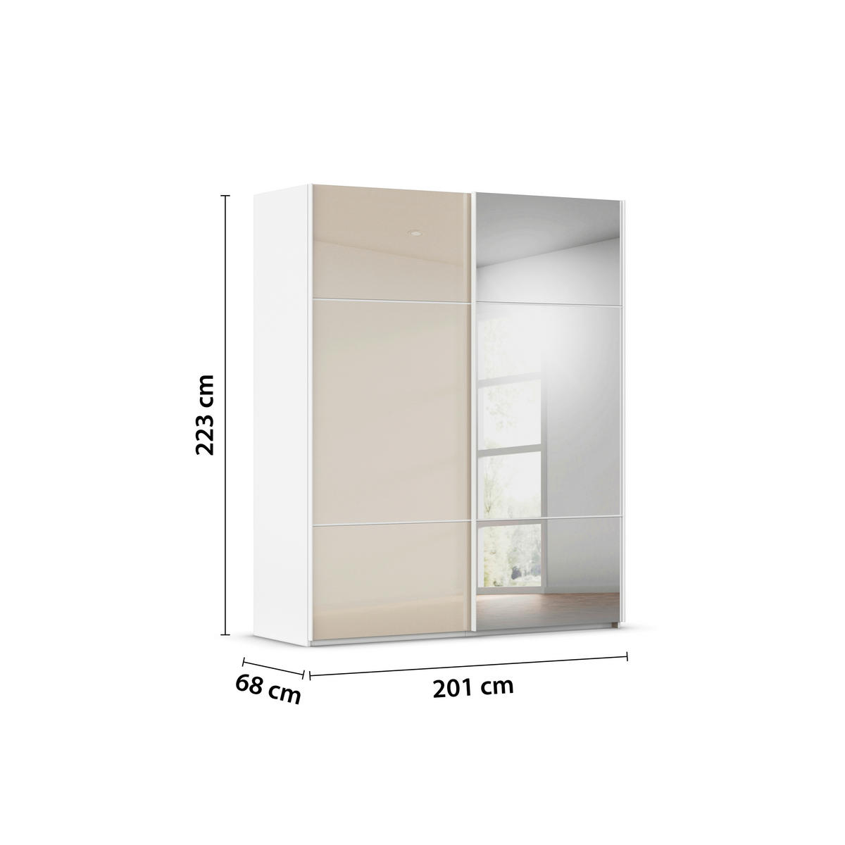 SCHWEBETÜRENSCHRANK in Weiss, Champagner  - Weiss/Champagner, Konventionell, Glas/Holzwerkstoff (201/223/68cm) - Novel