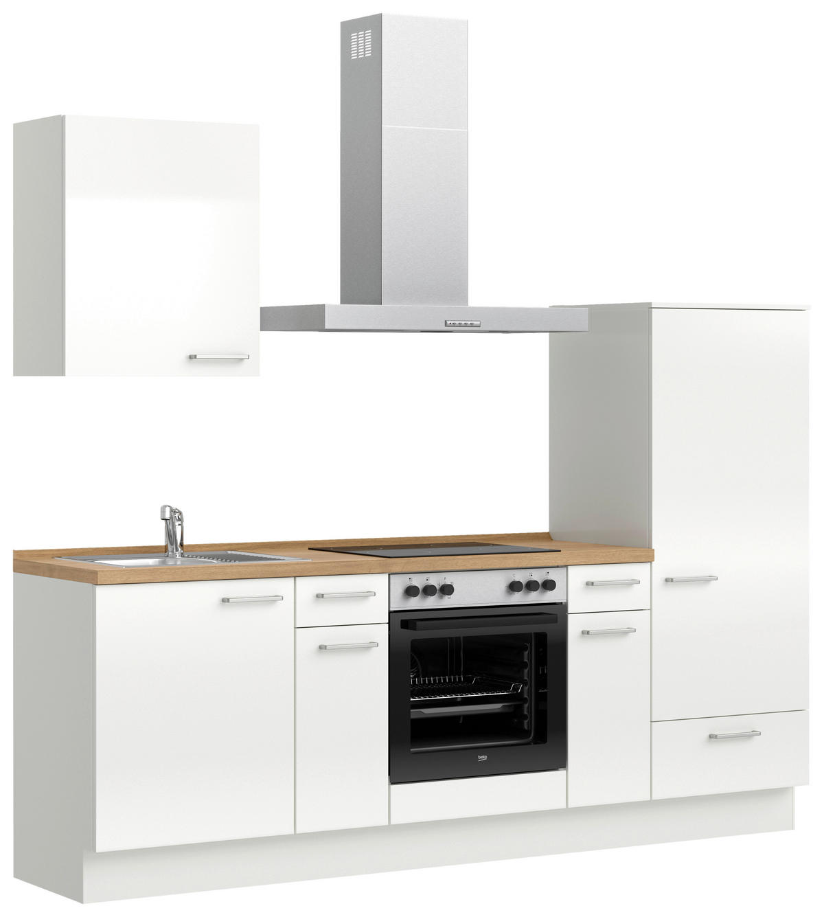 KÜCHENLEERBLOCK 240 cm   in Eichefarben, Weiß Hochglanz  - Edelstahlfarben/Eichefarben, MODERN, Holzwerkstoff/Metall (240cm) - Nobilia