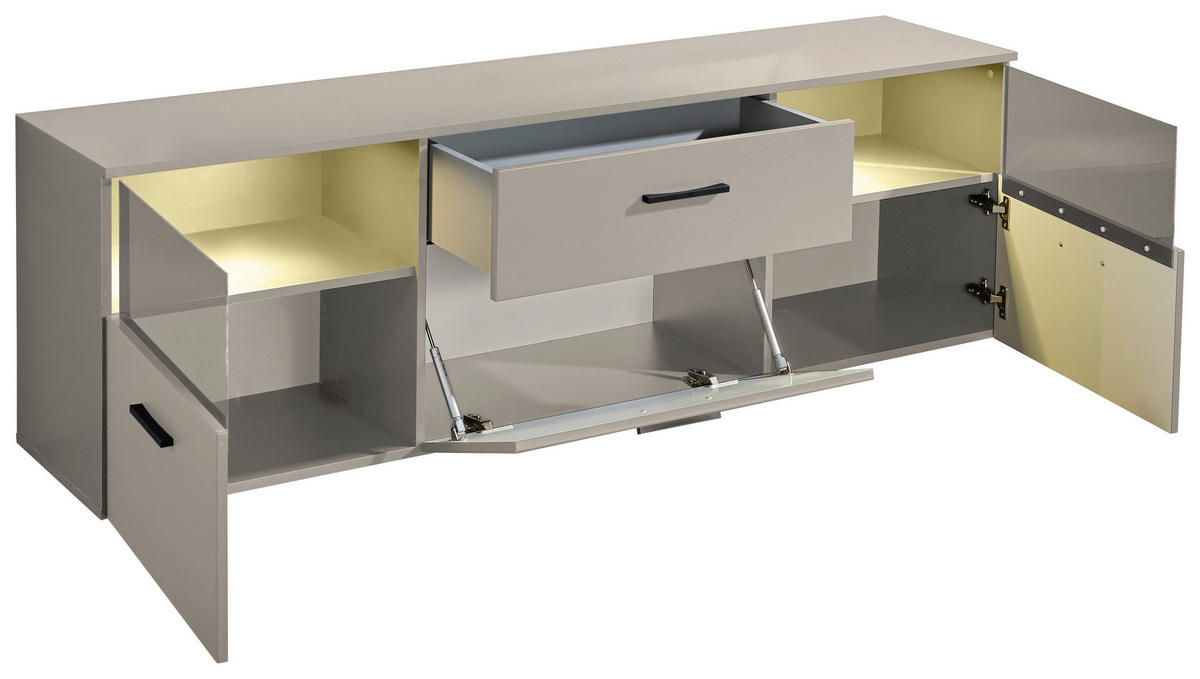 LOWBOARD  in 180/55/38 cm  - Kaschmir/Schwarz, Design, Glas/Holzwerkstoff (180/55/38cm) - MID.YOU