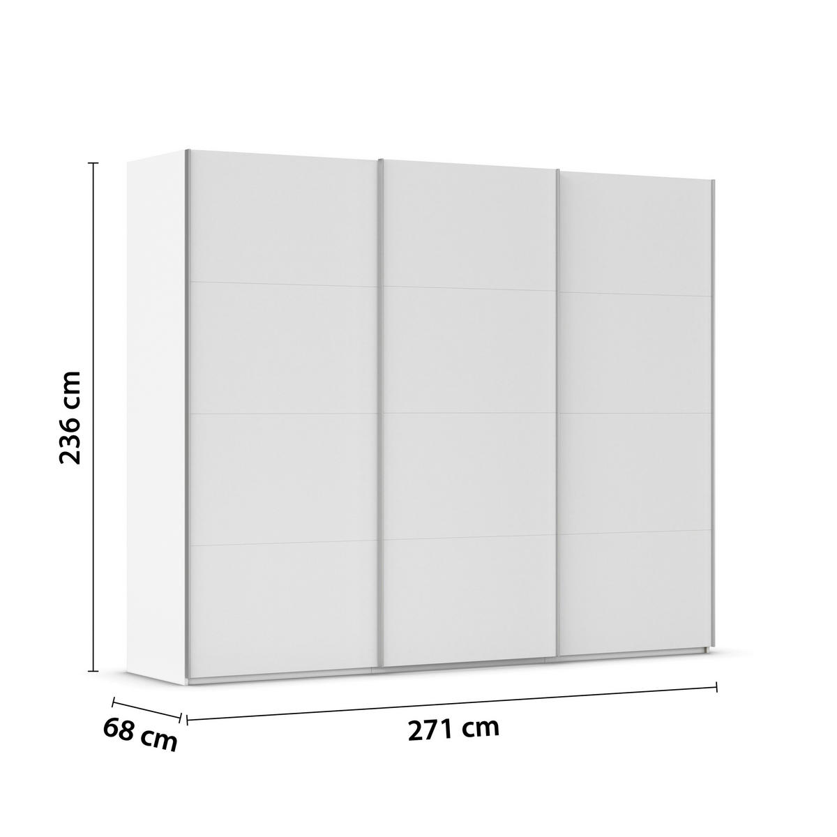 SCHWEBETÜRENSCHRANK 271/236/68 cm 3-türig Weiß  - Alufarben/Weiß, Basics, Holzwerkstoff/Metall (271/236/68cm) - Novel