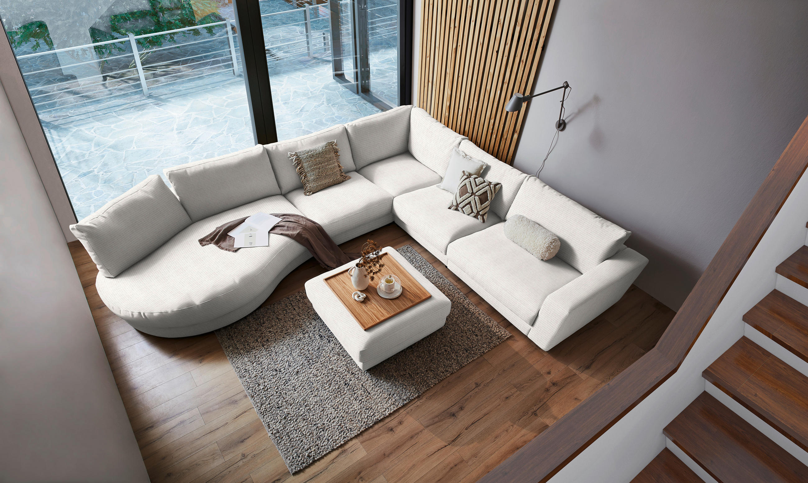 ECKSOFA in Chenille, Cord Creme  - Creme/Schwarz, Design, Kunststoff/Textil (425/365cm) - Lomoco