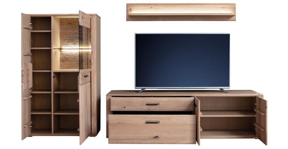 WOHNWAND 3-teilig in Eichefarben 302/179/50 cm - Eichefarben/Anthrazit, KONVENTIONELL, Glas/Holz (302/179/50cm) - Cantus