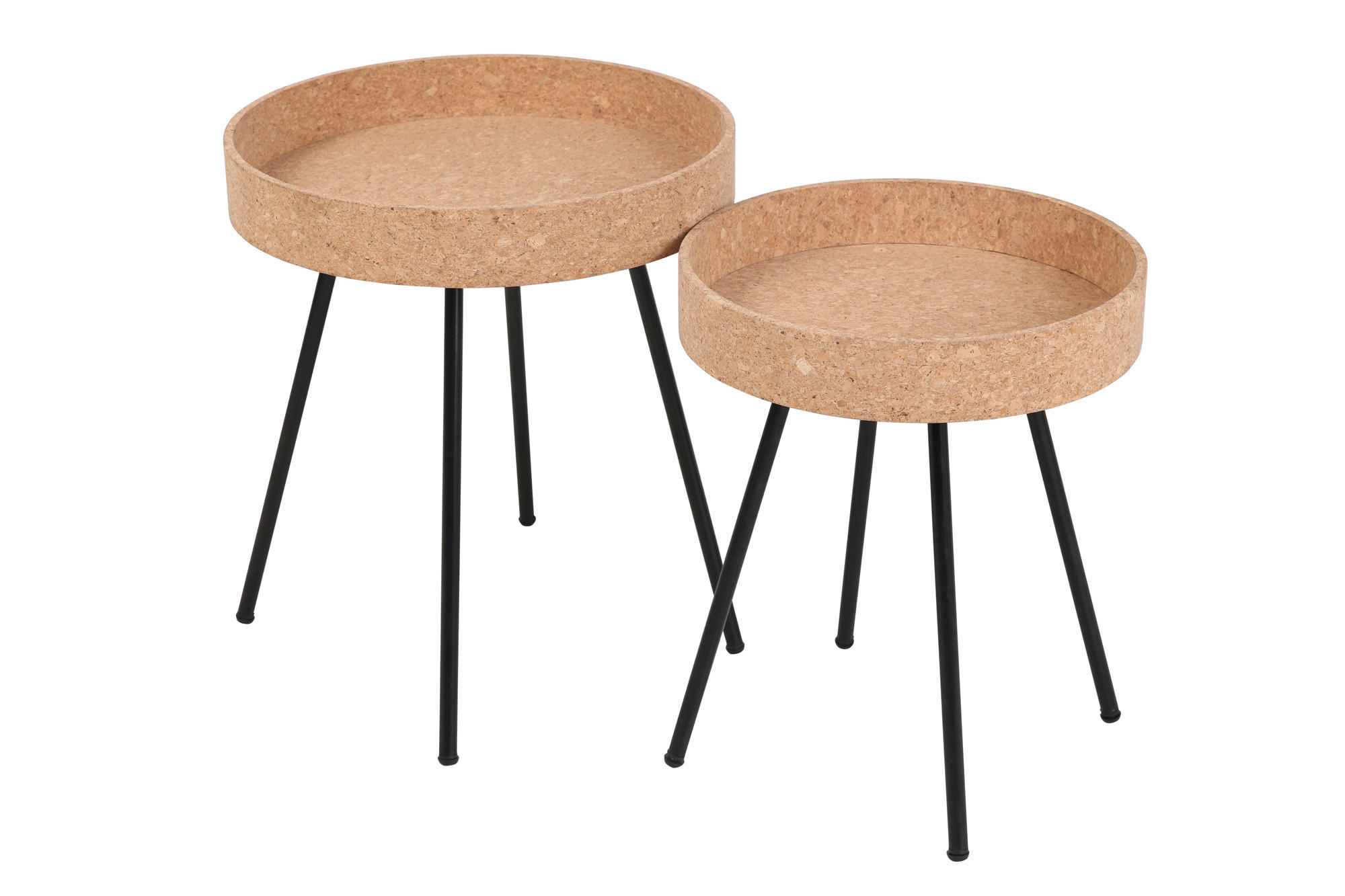 BEISTELLTISCHSET Kork rund Naturfarben, Schwarz  - Schwarz/Naturfarben, Design, Holz/Holzwerkstoff (45-38/45-38/50-45cm) - Livetastic