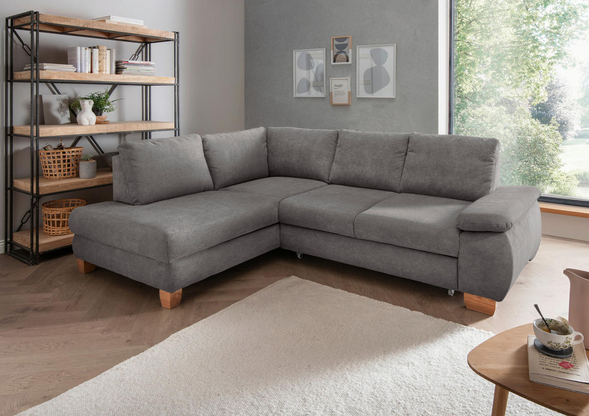 ECKSCHLAFSOFA in Chenille Dunkelgrau  - Wildeiche/Dunkelgrau, Modern, Holz/Textil (206/261cm) - Livetastic