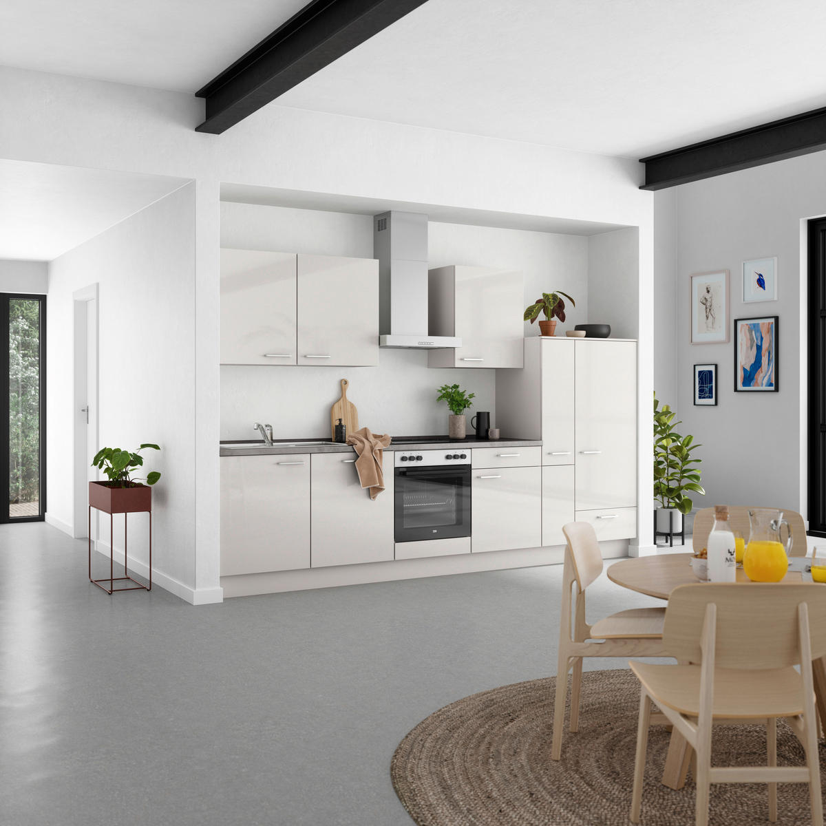 KÜCHENBLOCK Flash 330 cm  in Schieferfarben, Seidengrau  - Schieferfarben/Edelstahlfarben, MODERN, Holzwerkstoff/Metall (330cm) - Nobilia
