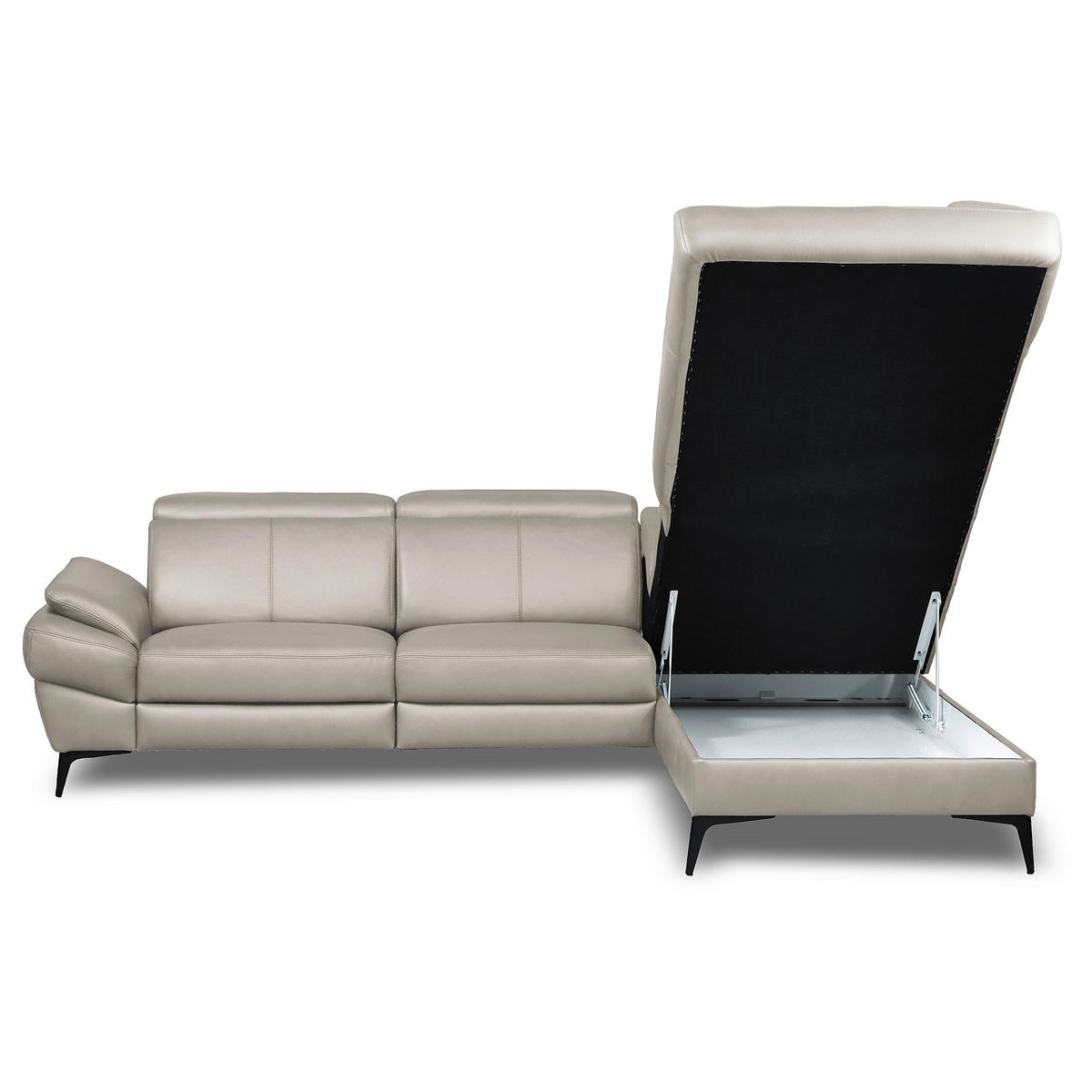ECKSOFA Lederlook Echtleder Platinfarben  - Platinfarben/Schwarz, Design, Leder/Textil (264/211cm) - Livetastic