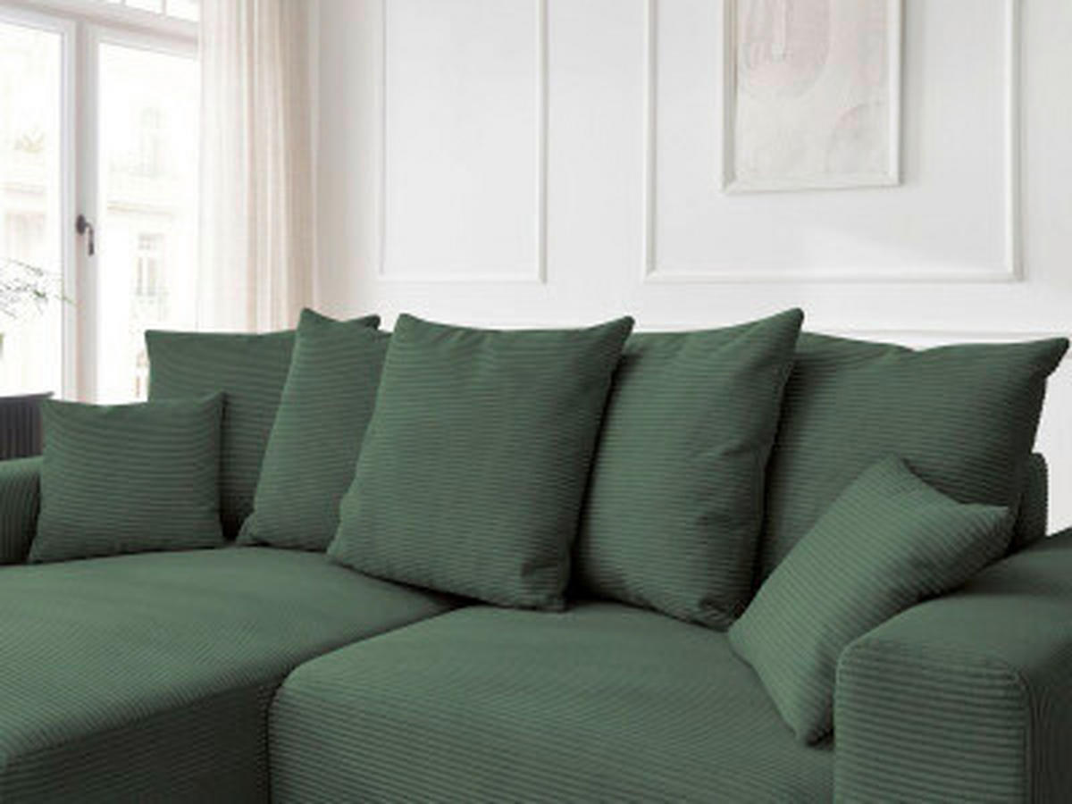 ECKSOFA Ottomane links  ATILLA Dunkelgrün Cord  - Dunkelgrün/Schwarz, MODERN, Kunststoff/Textil (149/244cm)
