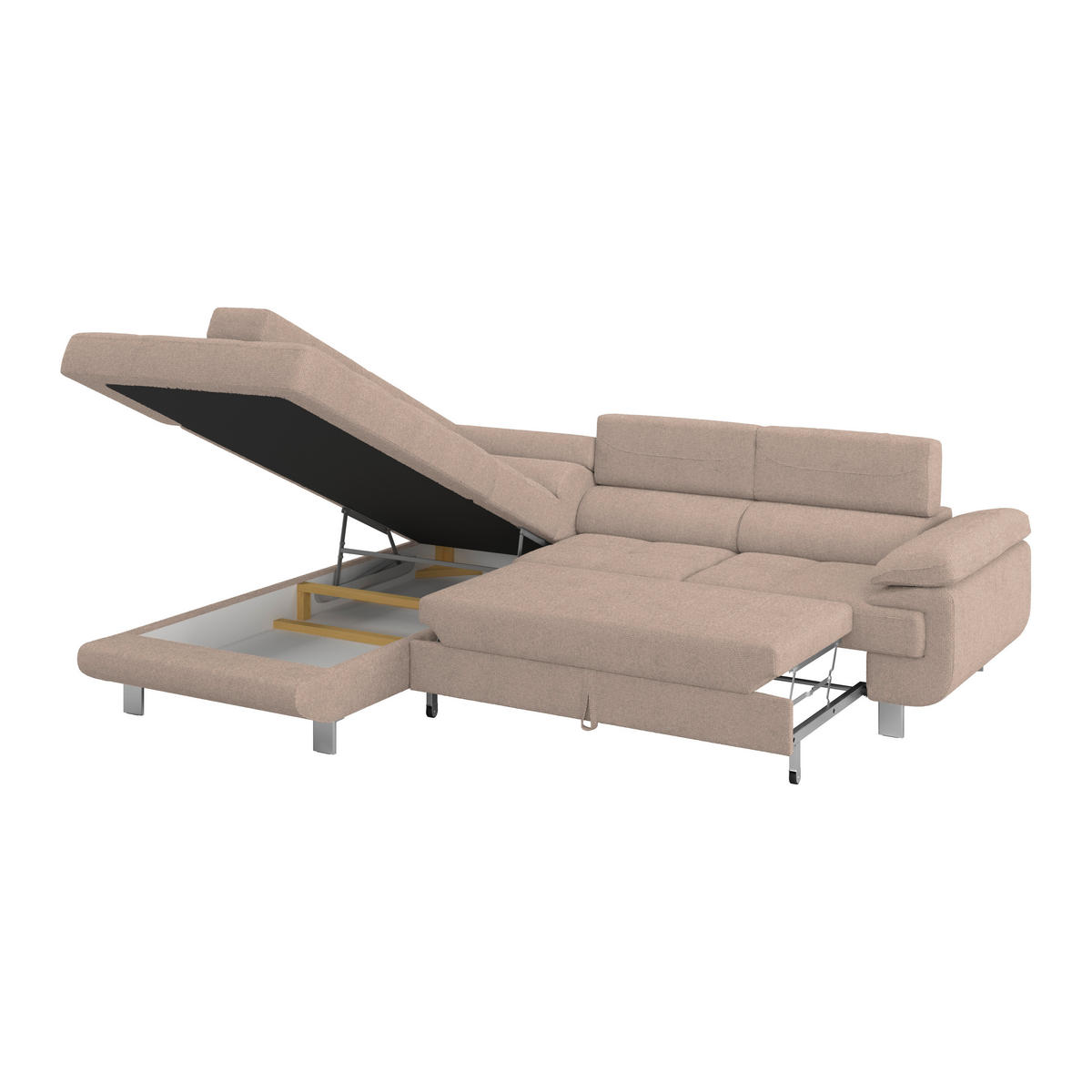 ECKSOFA in Drell Beige  - Beige, Modern, Textil/Metall (230/270cm) - MID.YOU