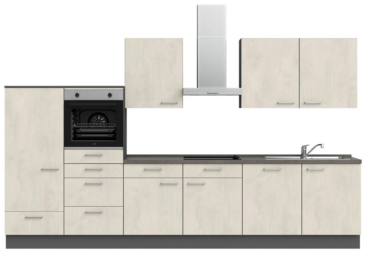 KÜCHENLEERBLOCK Riva 360 cm  in Weiß, Schieferfarben  - Schieferfarben/Edelstahlfarben, MODERN, Holzwerkstoff/Metall (360cm) - Nobilia