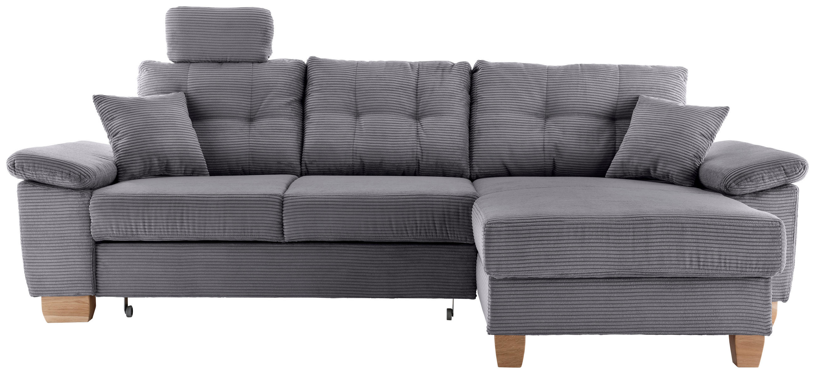 ECKSOFA Grau Cord  - Naturfarben/Grau, MODERN, Holz/Textil (270/176cm) - Livetastic