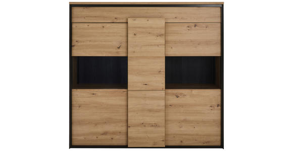 HIGHBOARD in 146/140/42 cm - Schwarz/Eiche Artisan, Design, Glas/Holzwerkstoff (146/140/42cm) - Hom`in