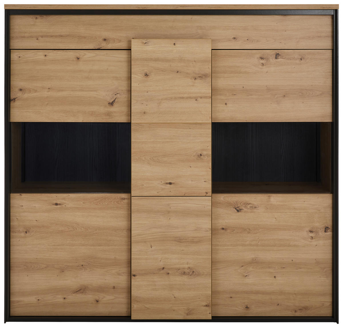 HIGHBOARD  in 146/140/42 cm  - Schwarz/Eiche Artisan, Design, Glas/Holzwerkstoff (146/140/42cm) - Hom`in