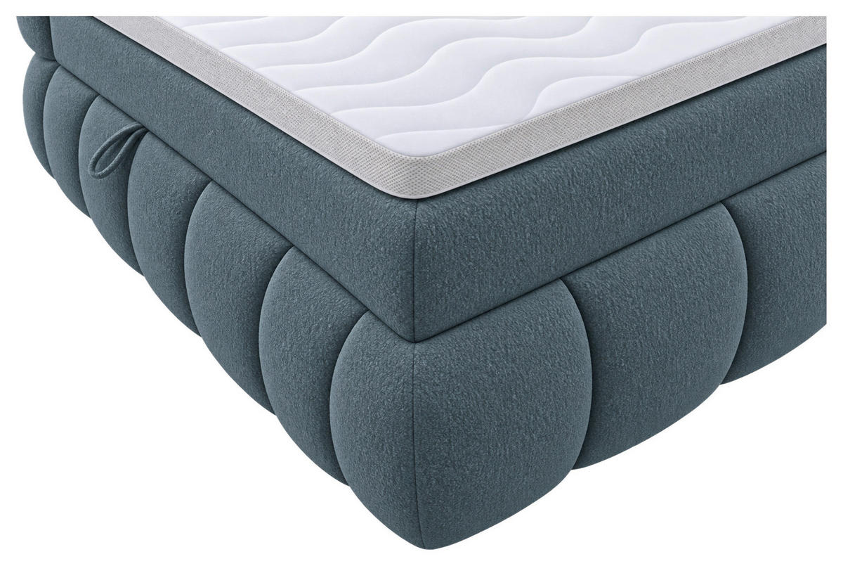 BOXBETT 180/200 cm,  in Grau, gepolstertes Kopfteil, Bettkasten, Topper, Matratzen, H3 + H3 = fest  - Schwarz/Grau, Design, Kunststoff/Textil (180/200cm) - Chameo