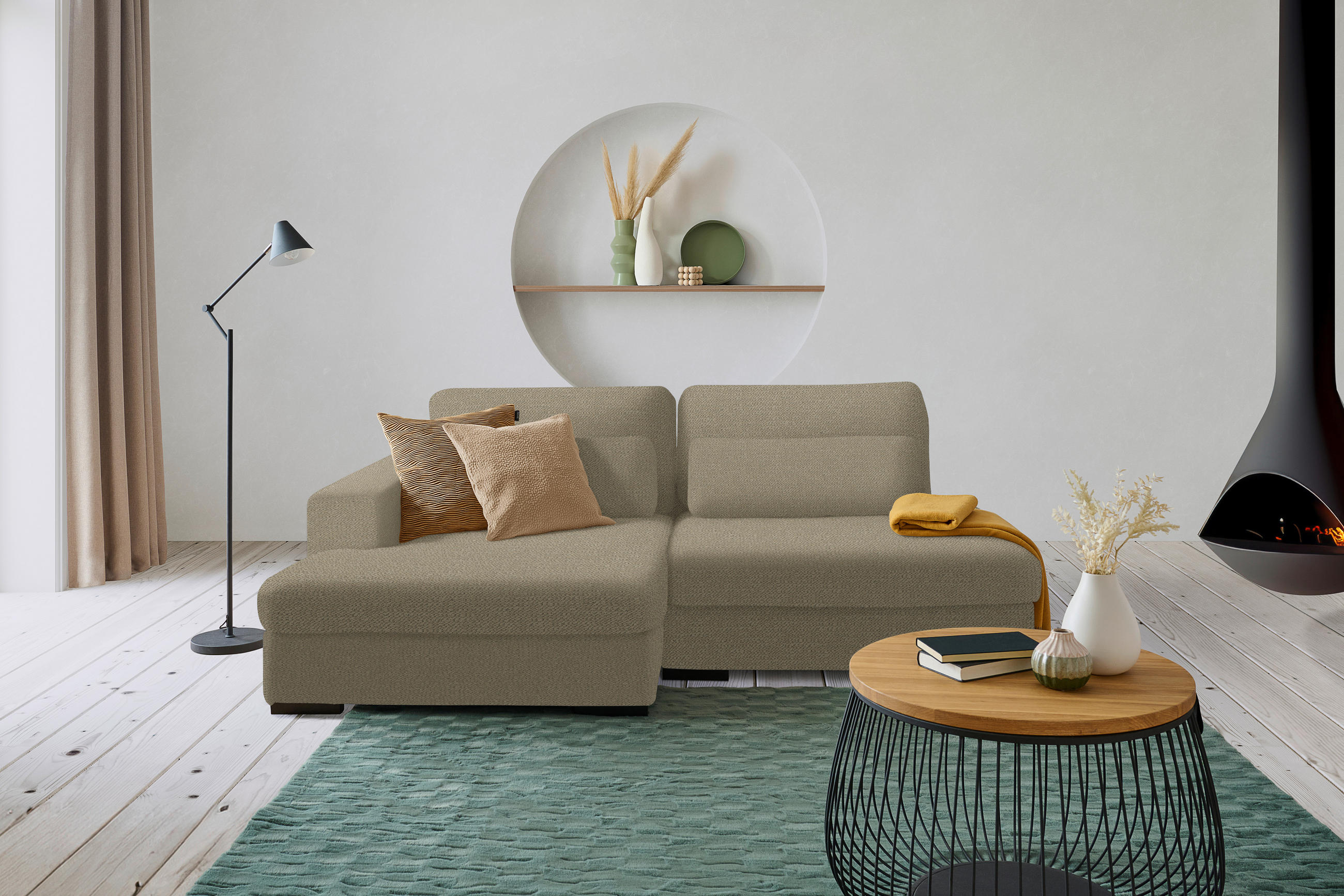 ECKSOFA in Chenille Taupe  - Taupe/Schwarz, Design, Kunststoff/Textil (158/223cm) - Lomoco