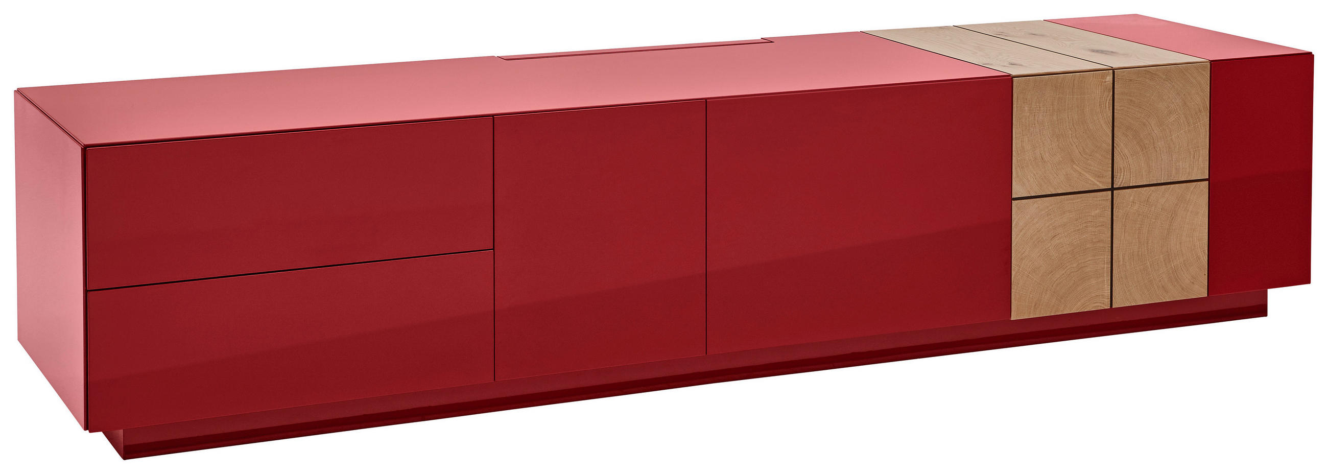 LOWBOARD QUADRA in 210/46/52 cm - Eichefarben/Dunkelrot, Design, Holz/Holzwerkstoff (210/46/52cm) - Ambiente