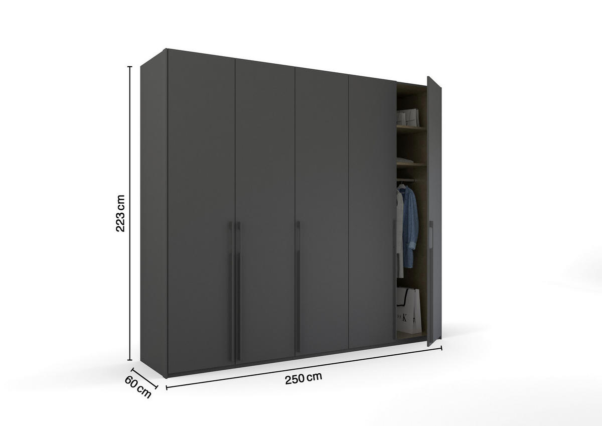 DREHTÜRENSCHRANK 251/223/60 cm 5-türig Graphitfarben  - Graphitfarben, Trend, Holzwerkstoff/Metall (251/223/60cm) - Novel