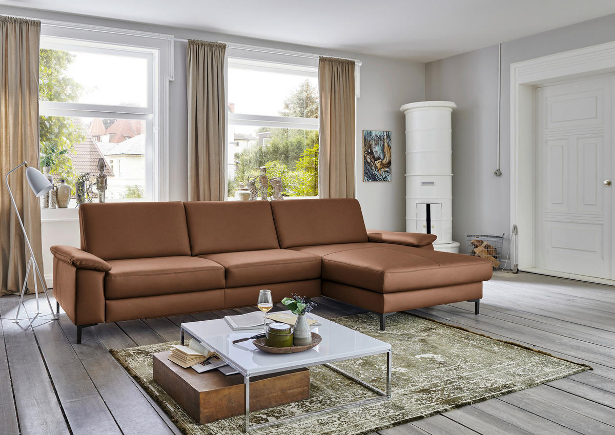 ECKSOFA in Echtleder Braun  - Schwarz/Braun, Design, Leder/Metall (334/176cm) - Dieter Knoll