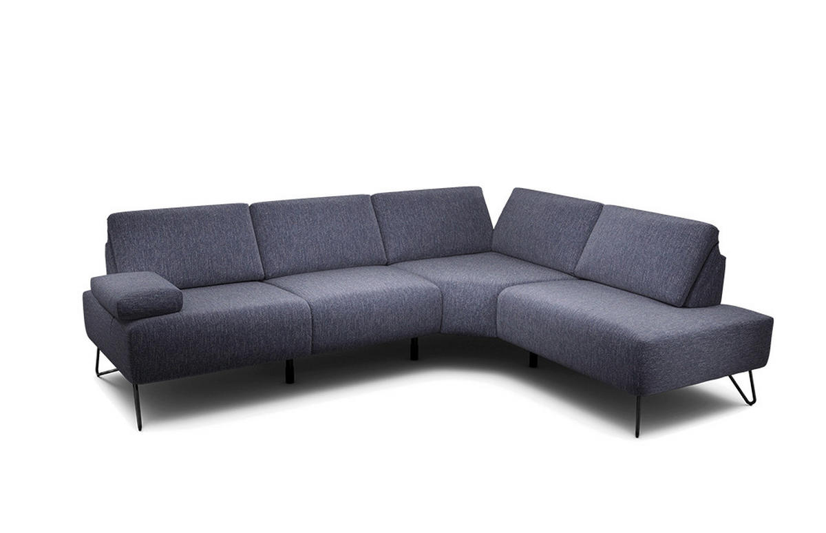 ECKSOFA Cosy Blau Chenille  - Blau/Schwarz, Design, Textil/Metall (248-263/193cm) - SENSOO