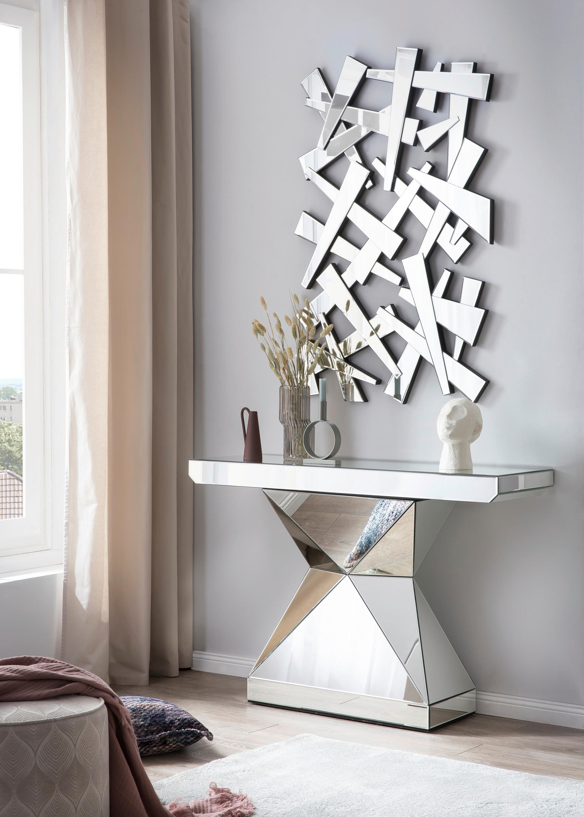 KONSOLENTISCH in Glas, Holzwerkstoff 120/35,5/81 cm    - Silberfarben, Design, Glas/Holzwerkstoff (120/35,5/81cm) - Livetastic