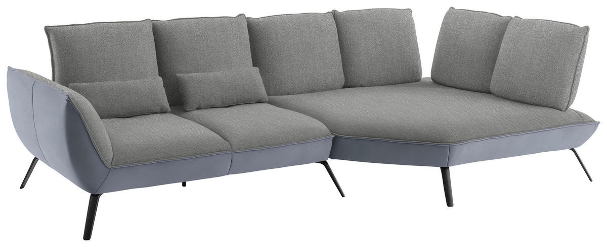 ECKSOFA in Flachgewebe Hellgrau  - Hellgrau/Schwarz, Design, Textil/Metall (320/169cm) - Moderano