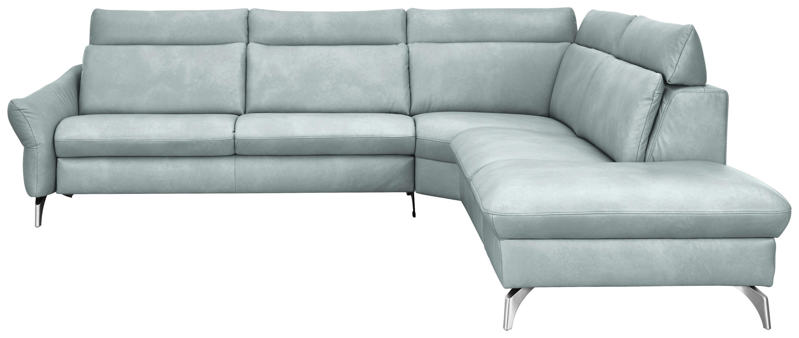 ECKSOFA  in Echtleder Hellblau  296/242 cm  - Edelstahlfarben/Hellblau, KONVENTIONELL, Leder/Metall (296/242cm) - Himolla Komfortklass