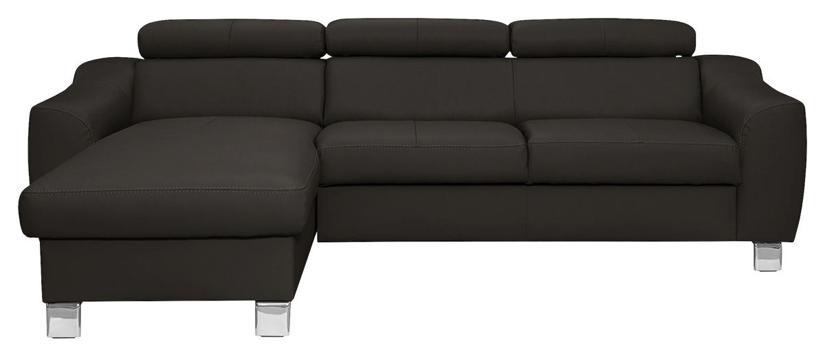 ECKSOFA in Lederlook Echtleder Dunkelbraun  - Chromfarben/Dunkelbraun, Design, Leder/Textil (176/242cm) - Livetastic