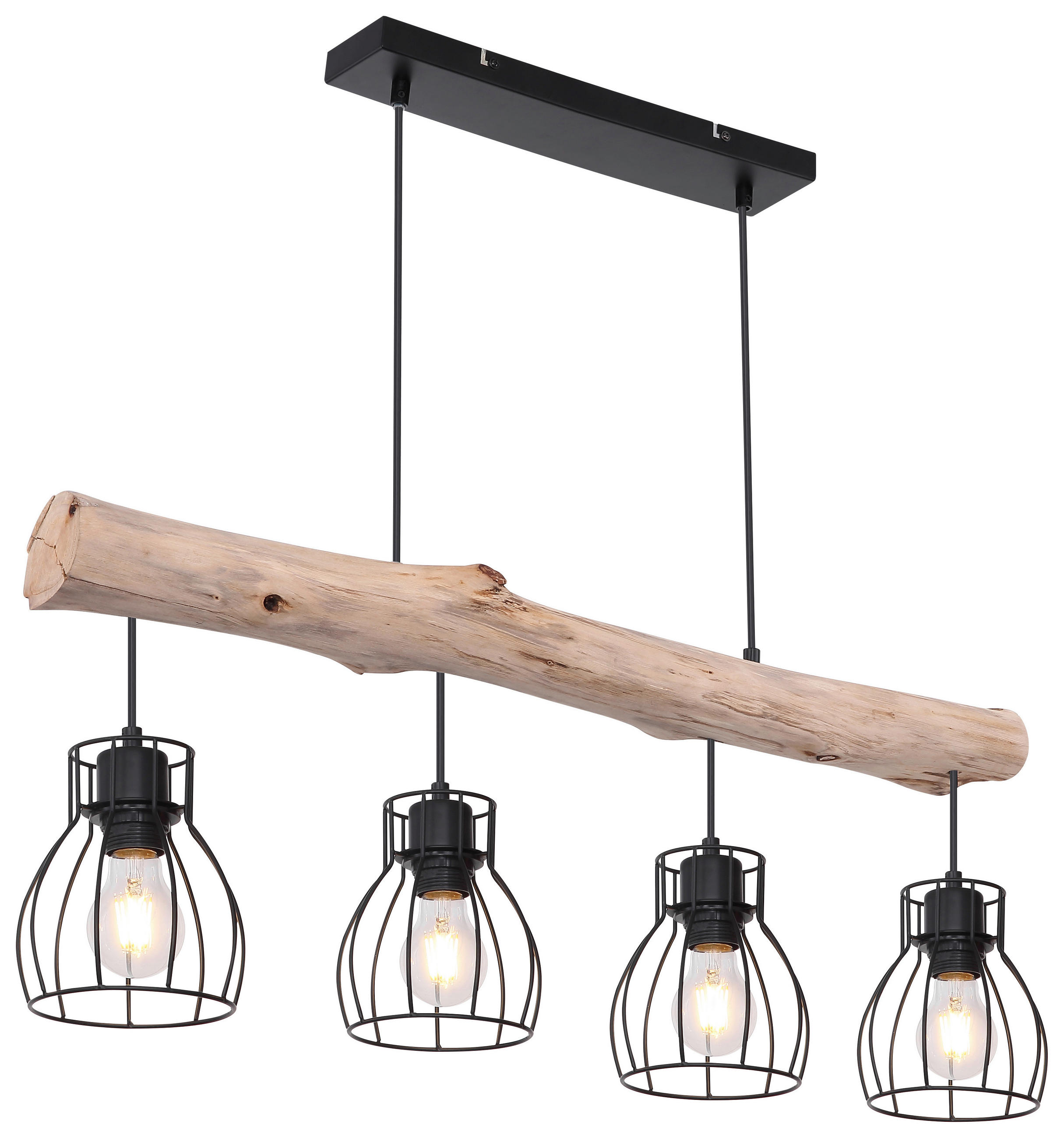 HÄNGELEUCHTE 82,5/13,6/140 cm    - Schwarz/Naturfarben, Basics, Holz/Metall (82,5/13,6/140cm) - Globo