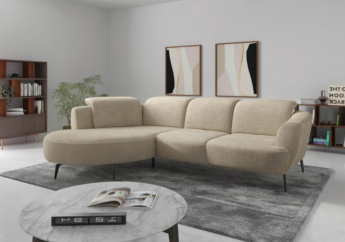 ECKSOFA Chenille Sandfarben  - Sandfarben/Schwarz, Konventionell, Textil/Metall (199/309cm) - Sit & More