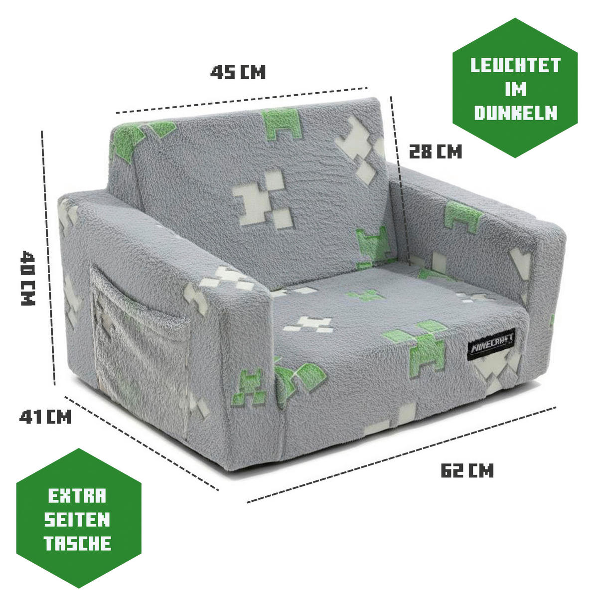 JUGEND- UND KINDERSOFA Minecraft in Grau  - Grau, Trend, Textil (105/58/41cm) - Minecraft