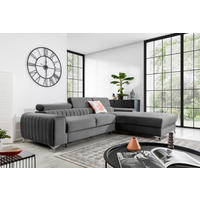 ECKSOFA in Samt Grau  278/205 cm  - Silberfarben/Grau, Design, Textil/Metall (278/205cm) - MID.YOU