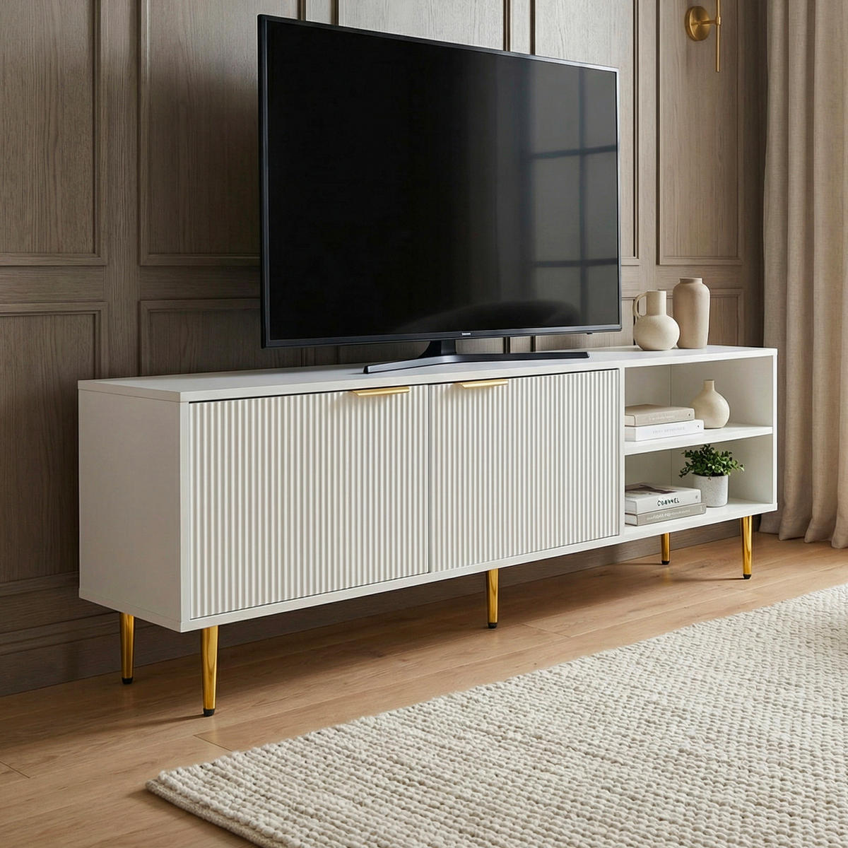 TV-BÄNK  150/39/51 cm  stående  - vit/guldfärgad, Design, metall/trämaterial (150/39/51cm) - Livetastic