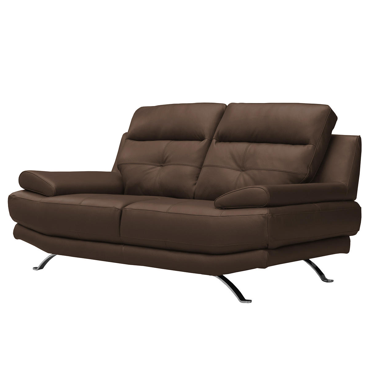 2-SITZER-SOFA Braun Echtleder  - Chromfarben/Braun, Design, Leder/Metall (185/92/99cm) - Livetastic