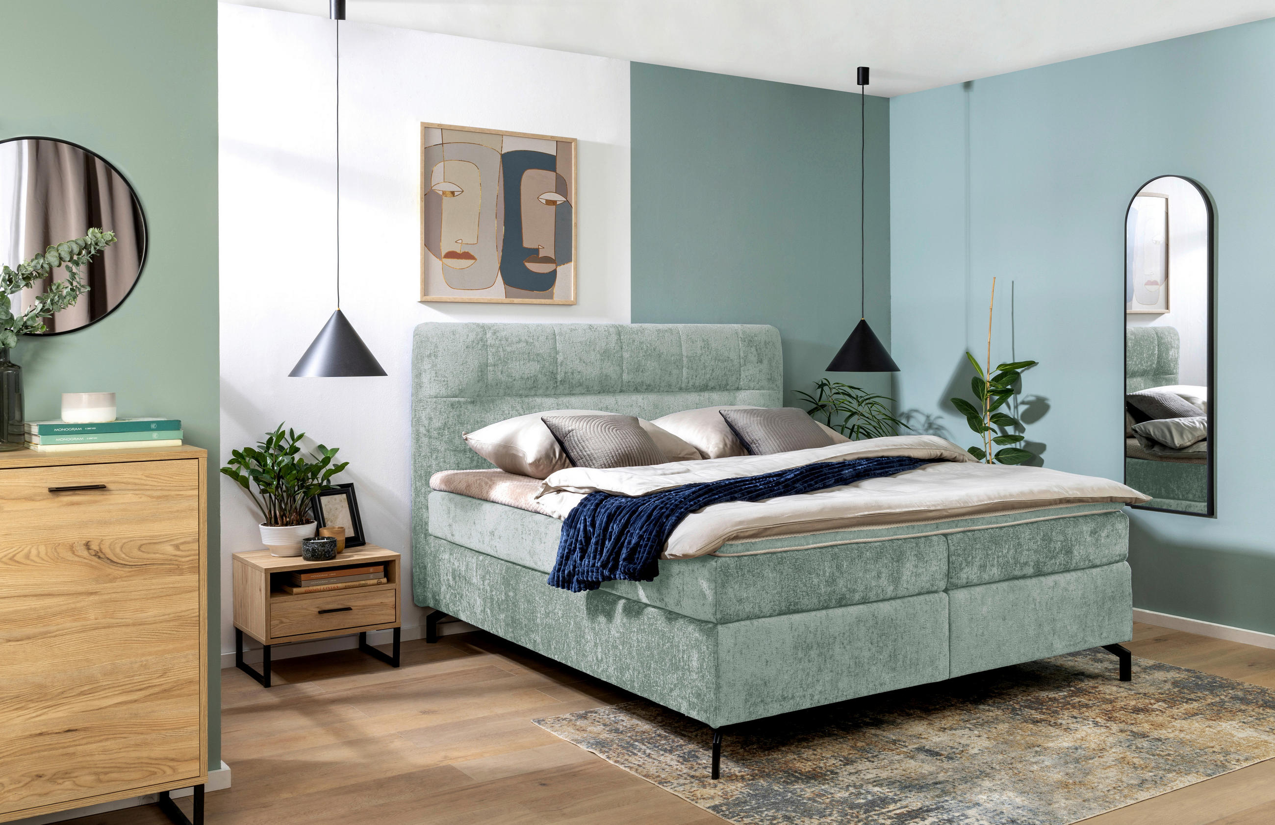 BOXSPRINGBETT 180/200 cm  in Mintgrün  - Schwarz/Mintgrün, Design, Textil/Metall (180/200cm) - Esposa