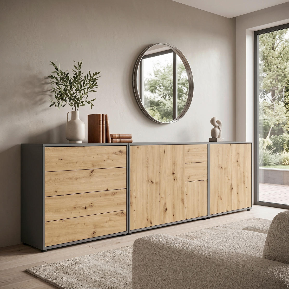 SIDEBOARD  263,5/73/33 cm 6 Schublade(n)  - Anthrazit/Schwarz, MODERN, Holzwerkstoff (263,5/73/33cm) - MID.YOU