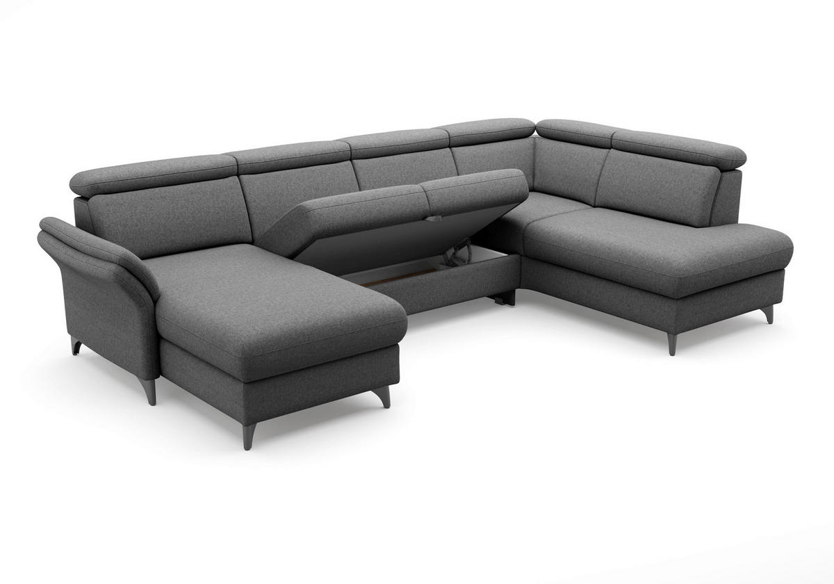 WOHNLANDSCHAFT GLENDALE E in Flachgewebe Dunkelgrau  - Dunkelgrau/Schwarz, KONVENTIONELL, Textil/Metall (166/321/193cm) - Sit & More