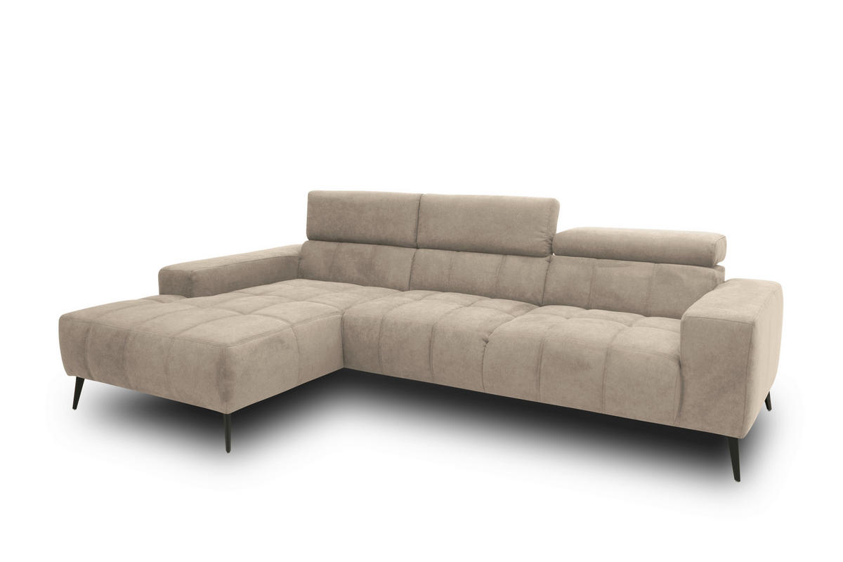 ECKSOFA TRENTO Taupe Mikrofaser Rücken echt, Kopfteilverstellung  - Taupe/Schwarz, MODERN, Textil/Metall (175/287cm) - MID.YOU