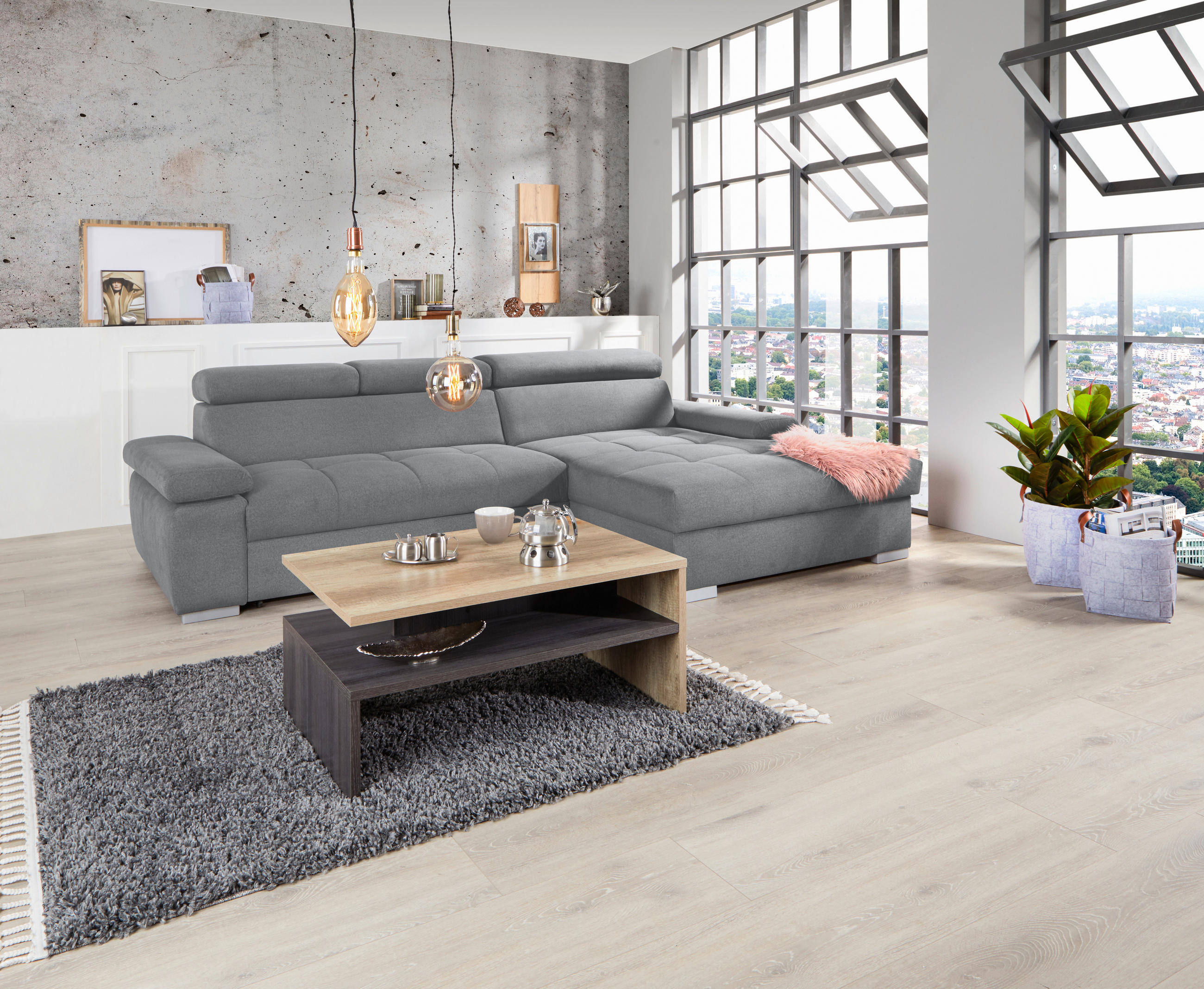 COLȚAR textil gri  - argintiu/gri, Design, lemn/textil (292/183cm) - Modern Living