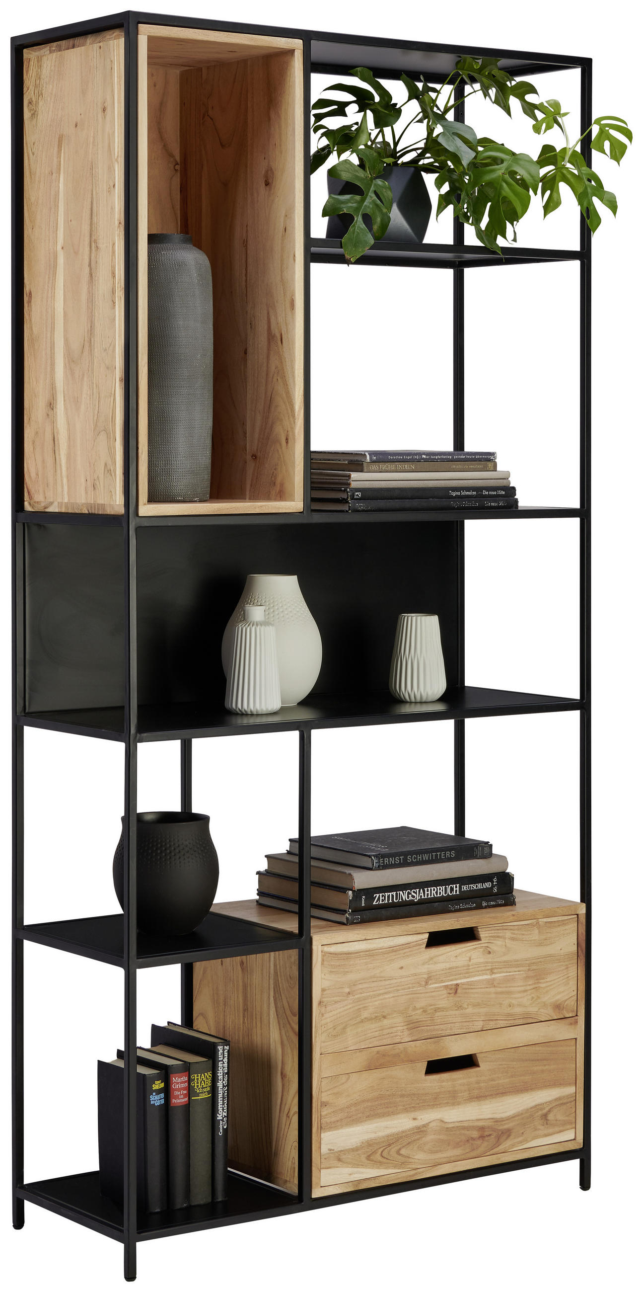 Regal 90/185/34 cm Schwarz, Akaziefarben