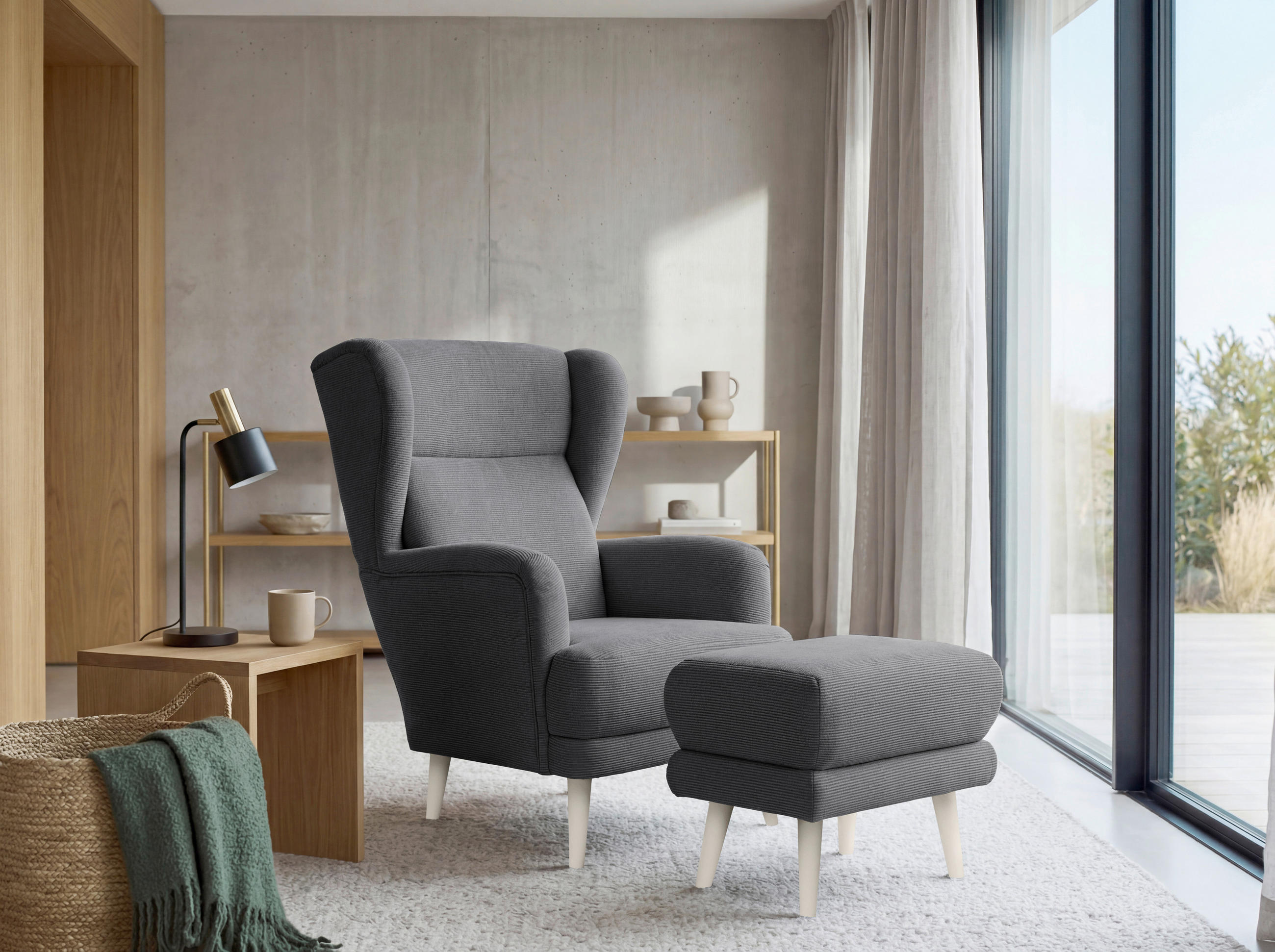 SESSEL in Cord Anthrazit  - Kaschmir/Anthrazit, MODERN, Holz/Textil (74/106/94cm) - MID.YOU
