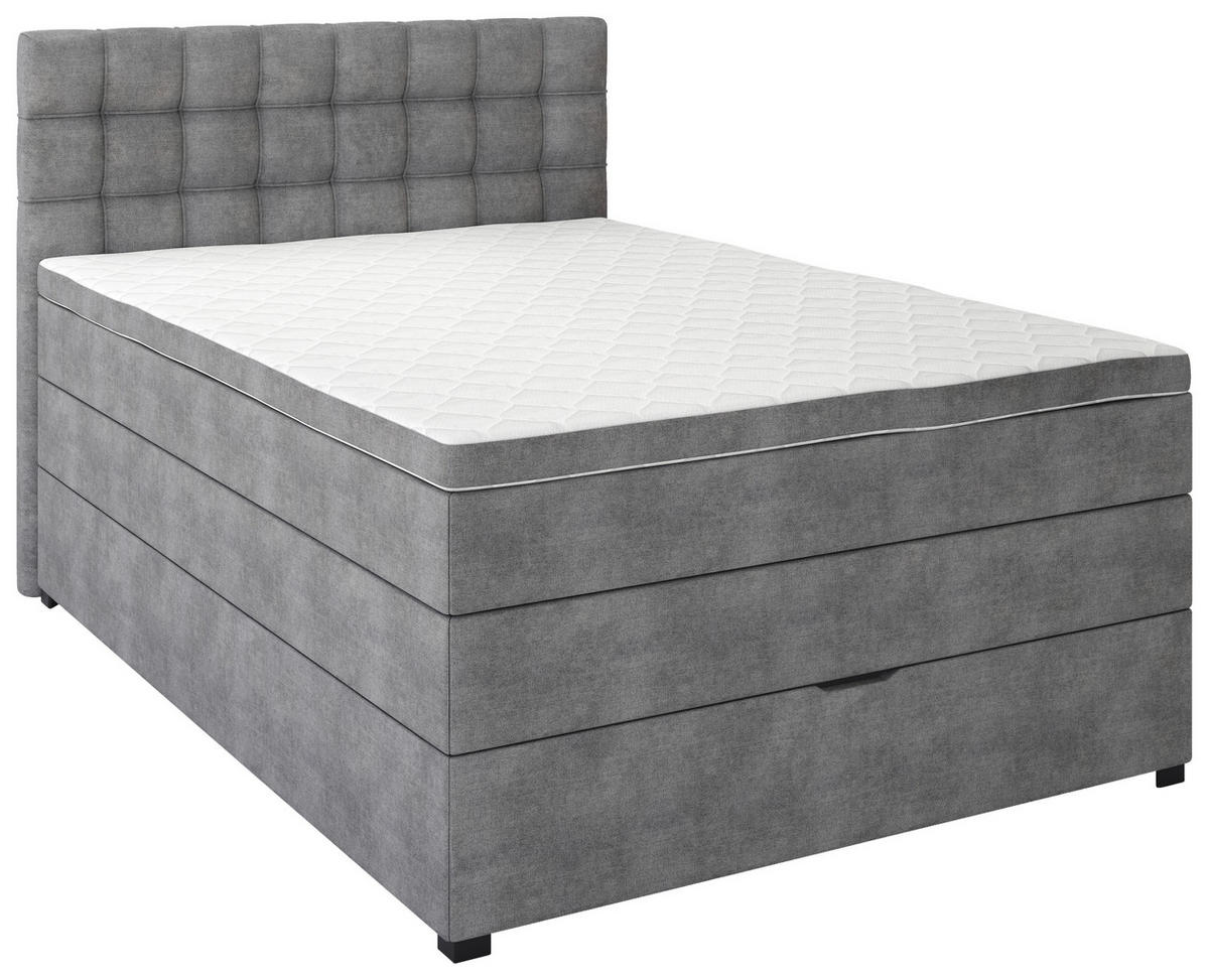 BOXSPRINGBETT 120/200 cm,  in Grau, Matratze, Bettkasten, Topper, H3 = fest  - Schwarz/Grau, KONVENTIONELL, Kunststoff/Textil (120/200cm) - Boxxx