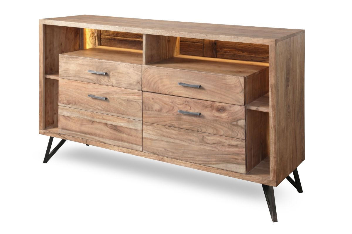 KOMODA, akácie, barvy akácie, 145/94/40 cm - černá/antracitová, Moderní, kov/dřevo (145/94/40cm) - Livetastic
