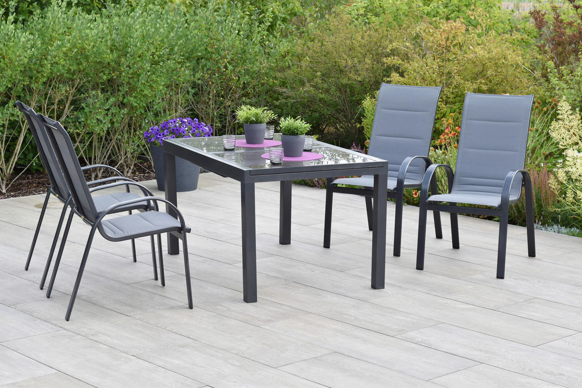 GARTENTISCHGRUPPE  - Graphitfarben/Braun, KONVENTIONELL, Glas/Textil - Gardenson