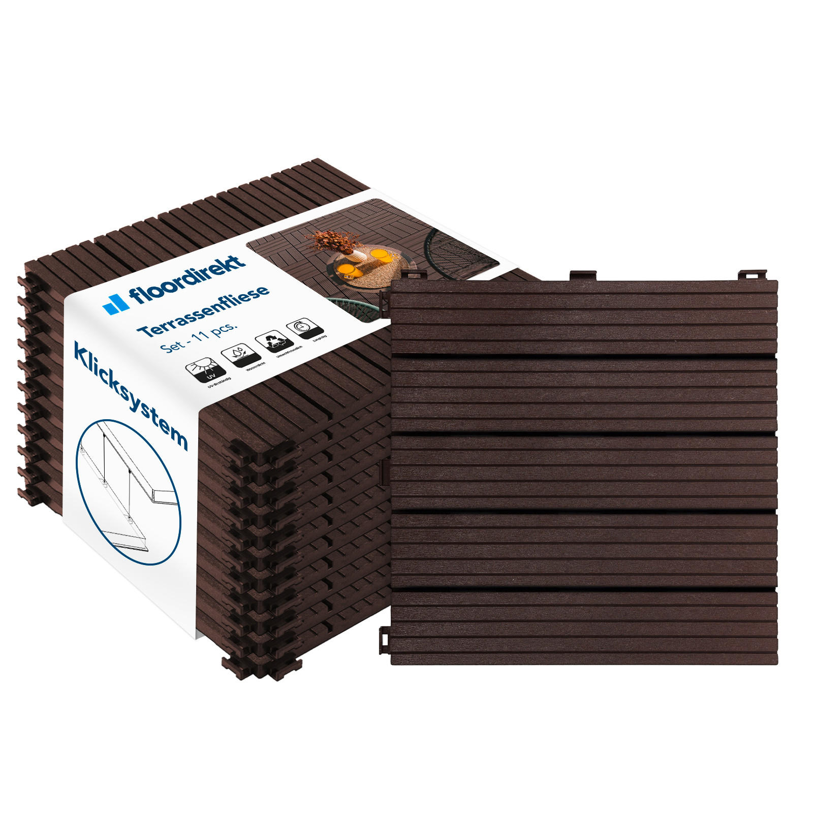 TERRASSENFLIESE Braun 11 Stück  - Braun, MODERN, Kunststoff (30/30cm) - FloorDirekt