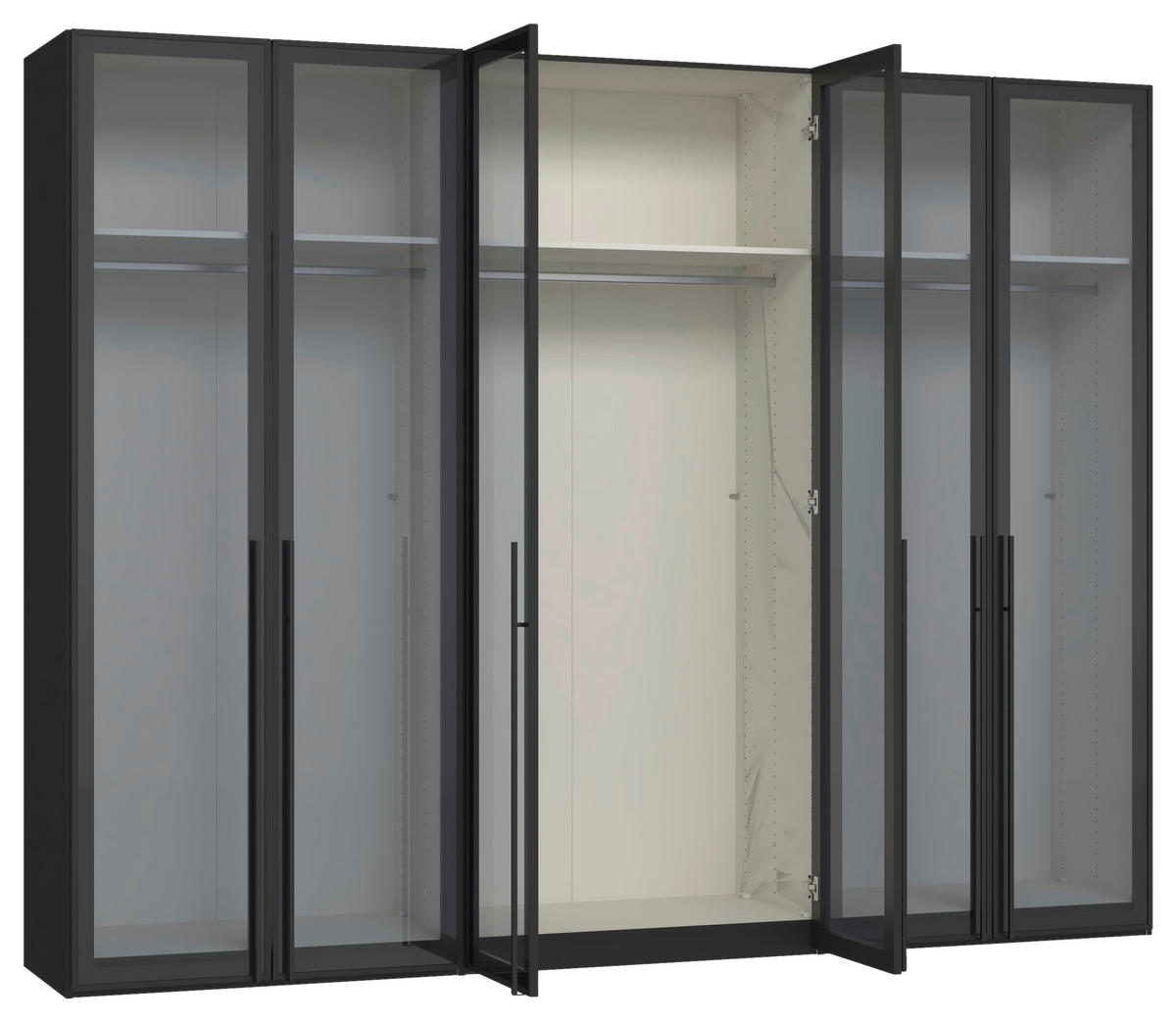 DREHTÜRENSCHRANK 303/236/59 cm,  in Schwarz, 6-türig  - Schwarz, Design, Glas/Holzwerkstoff (303/236/59cm) - Jutzler