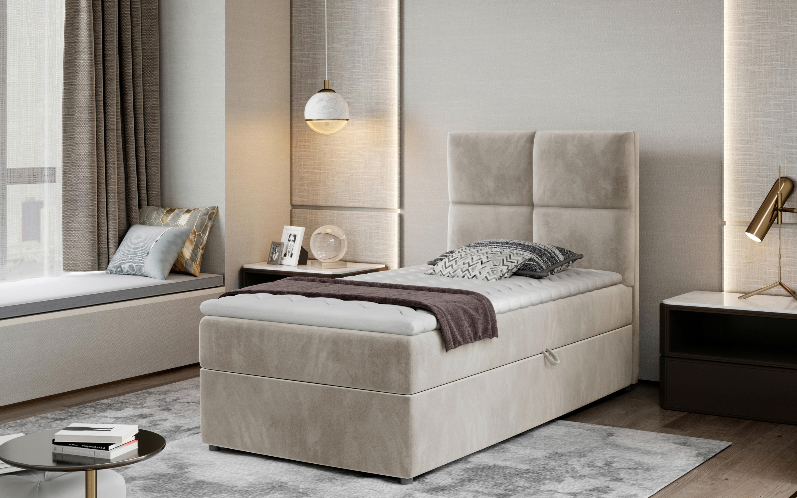 BOXBETT 90/200 cm  in Beige  - Beige/Silberfarben, Modern, Holz/Kunststoff (90/200cm) - MID.YOU