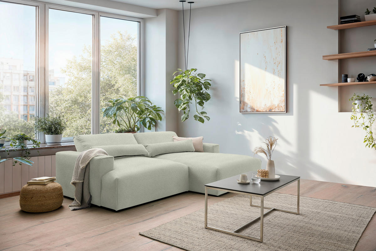 ECKSOFA Chenille Sandfarben  - Sandfarben/Schwarz, Design, Kunststoff/Textil (267/187cm) - Stylife