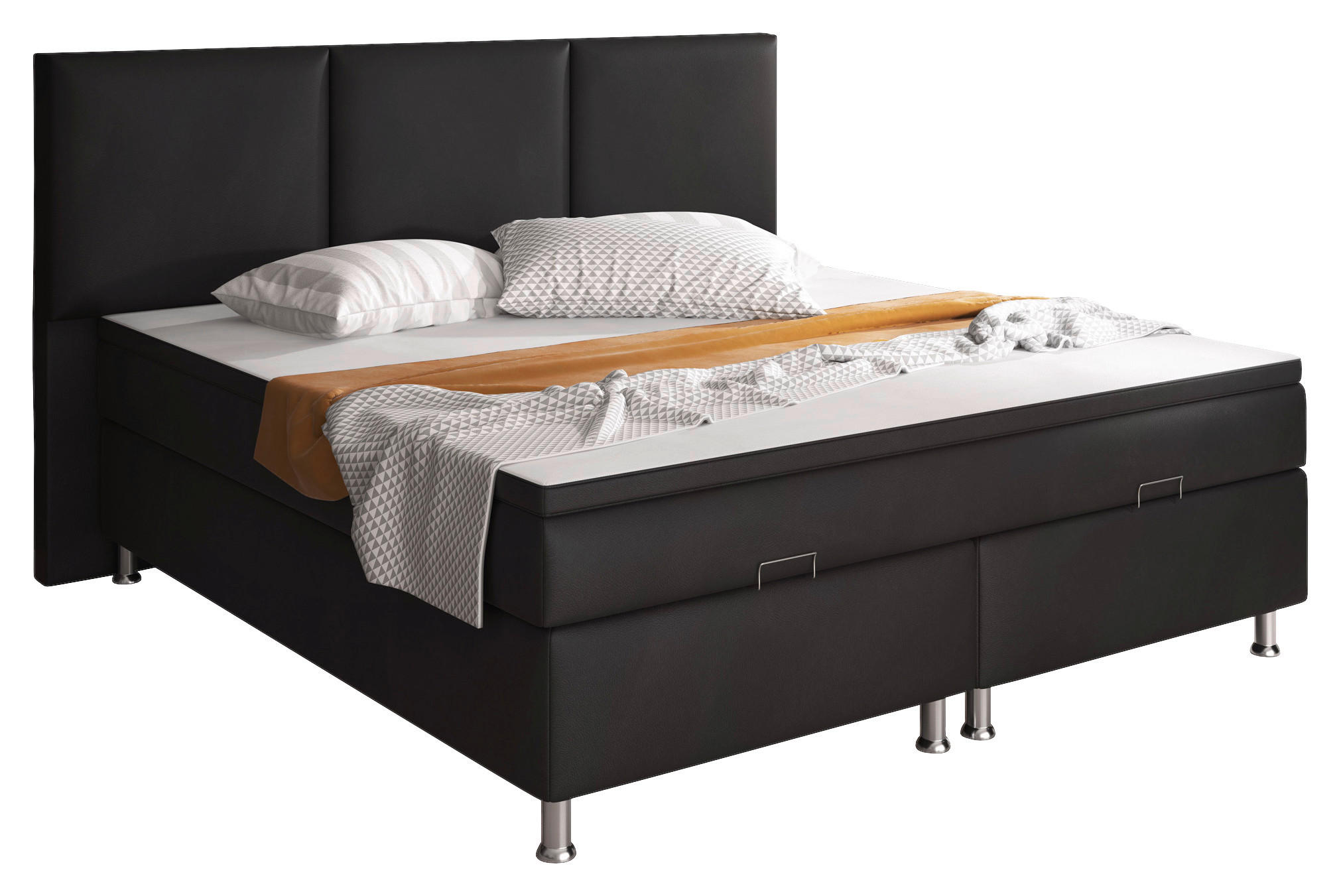 BOXSPRINGBETT 180/200 cm  in Schwarz  - Silberfarben/Schwarz, KONVENTIONELL, Leder/Textil (180/200cm) - MID.YOU